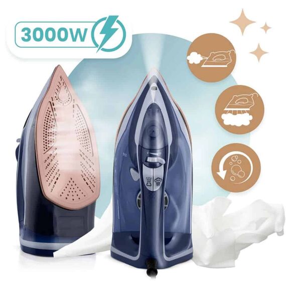 Fier de calcat cu abur, talpa ceramica, oprire automata, autocuratare, protectie la supraincalzire, rezervor de apa de 350 ml, abur vertical, reglare a temperaturii, 3000 W, albastru, Culoare: Albastru-poza 3-Dacenergy.ro