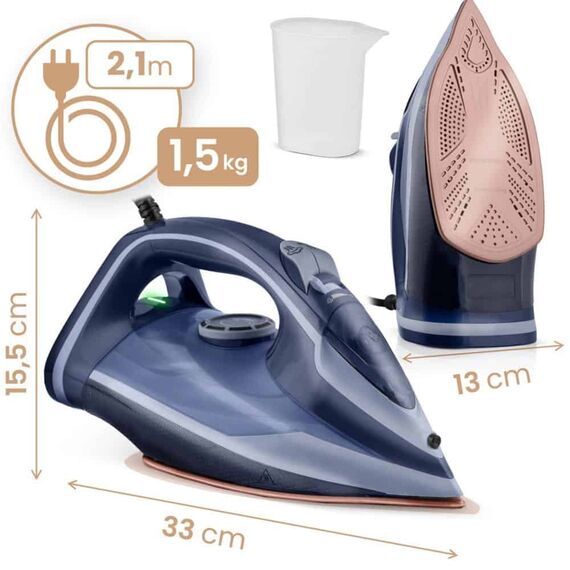 Fier de calcat cu abur, talpa ceramica, oprire automata, autocuratare, protectie la supraincalzire, rezervor de apa de 350 ml, abur vertical, reglare a temperaturii, 3000 W, albastru, Culoare: Albastru-poza 7-Dacenergy.ro