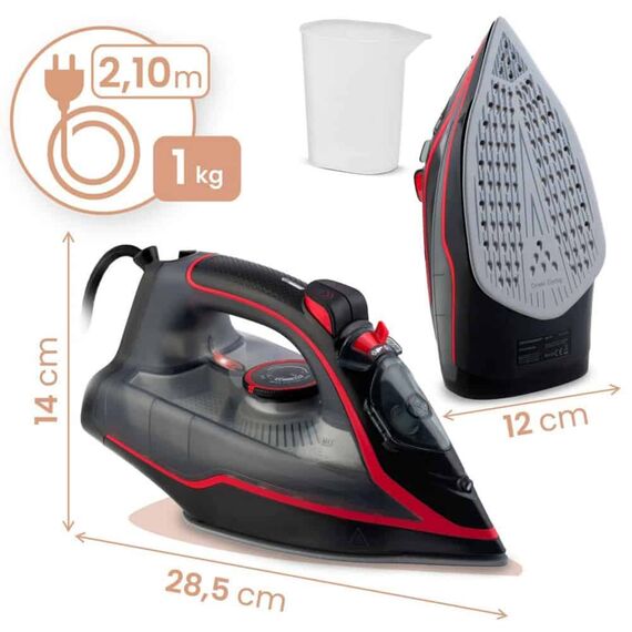 Fier de calcat cu abur, talpa ceramica, oprire automata, autocuratare, protectie la supraincalzire, rezervor de apa de 230 ml, abur vertical, reglare a temperaturii, 2600 W, gri si rosu, Culoare: Gri, Rosu-poza 3-Dacenergy.ro