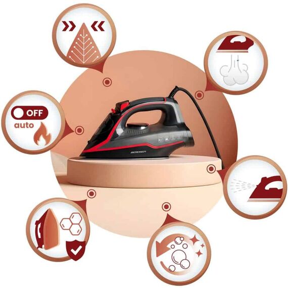 Fier de calcat cu abur, talpa ceramica, oprire automata, autocuratare, protectie la supraincalzire, rezervor de apa de 230 ml, abur vertical, reglare a temperaturii, 2600 W, gri si rosu, Culoare: Gri, Rosu-poza 5-Dacenergy.ro