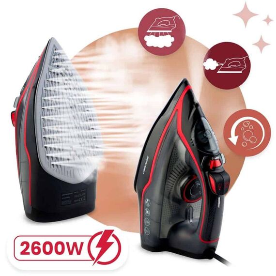 Fier de calcat cu abur, talpa ceramica, oprire automata, autocuratare, protectie la supraincalzire, rezervor de apa de 230 ml, abur vertical, reglare a temperaturii, 2600 W, gri si rosu, Culoare: Gri, Rosu-poza 7-Dacenergy.ro