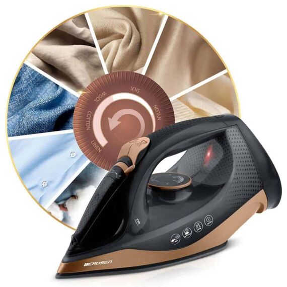 Fier de calcat cu abur fara fir, talpa ceramica, oprire automata, autocuratare, protectie la supraincalzire, rezervor de apa de 320 ml, abur vertical, reglare a temperaturii, suport de incarcare, 2600 W, Culoare: Negru, Auriu-poza 4-Dacenergy.ro