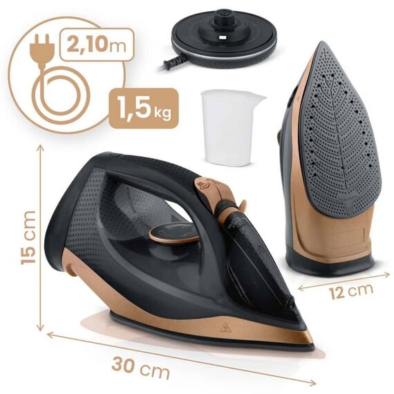 Fier de calcat cu abur fara fir, talpa ceramica, oprire automata, autocuratare, protectie la supraincalzire, rezervor de apa de 320 ml, abur vertical, reglare a temperaturii, suport de incarcare, 2600 W, Culoare: Negru, Auriu-poza 7-Dacenergy.ro