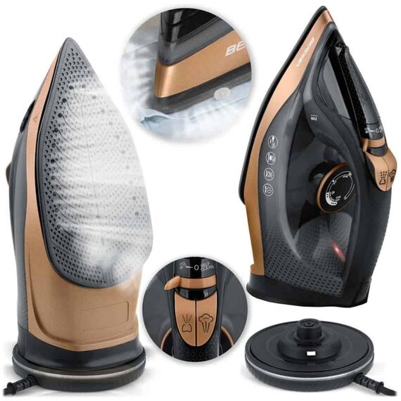 Fier de calcat cu abur fara fir, talpa ceramica, oprire automata, autocuratare, protectie la supraincalzire, rezervor de apa de 320 ml, abur vertical, reglare a temperaturii, suport de incarcare, 2600 W, Culoare: Negru, Auriu-poza 12-Dacenergy.ro