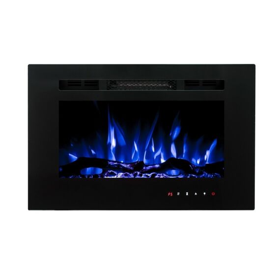 Focar semineu electric, de perete, 3D efect, aeroterma, temporizator, siguranta pentru copii, Ambient Light, iluminare LED, control manual, flacara colorata, protectie la supraincalzire, 1.5 kW, 660 x 420 x 135 mm, negru-Dacenergy.ro