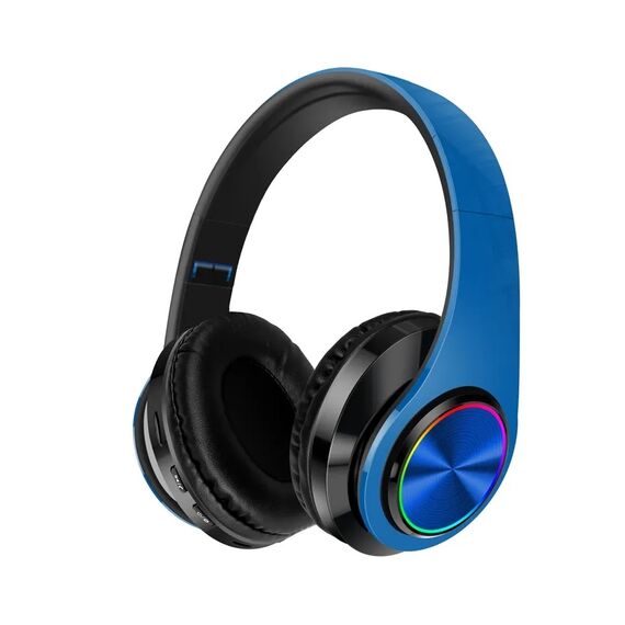Casti audio On Ear DacEnergy©, Wireless, Bluetooth 5.0/ MP3 Card, Plug-In, HI-FI sound, Hands-free Call, design ergonomic, culoare albastru/negru-Dacenergy.ro