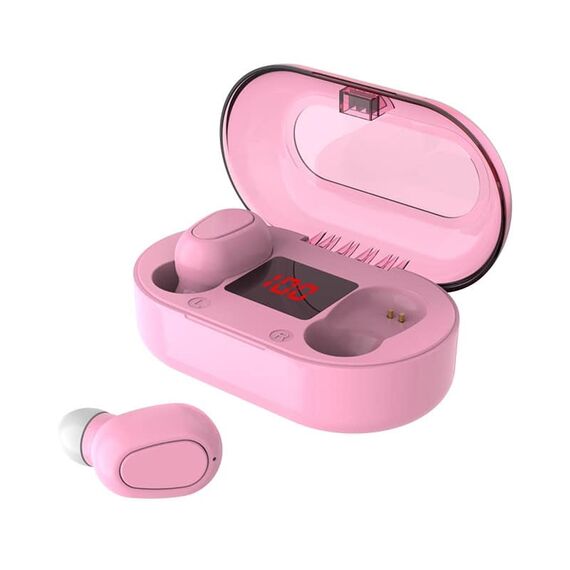 Casti Wireless DacEnergy©, Bluetooth 5.0, sunet HiFi, Hands-free HD Stereo Calls, microfon incorporat, IPX5, culoare roz-Dacenergy.ro