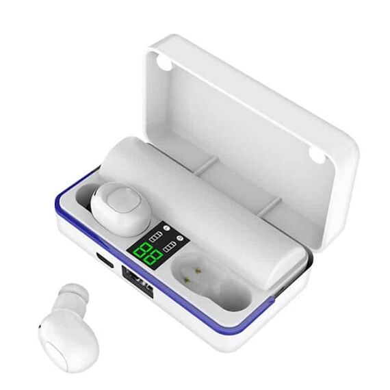Casti Bluetooth 5.0 DacEnergy©, Wireless, 6D bass, display LED inteligent, automatic pairing, reducere inteligenta a zgomotului, microfon incorporat, IPX6 Impermeabil, culoare alb-Dacenergy.ro