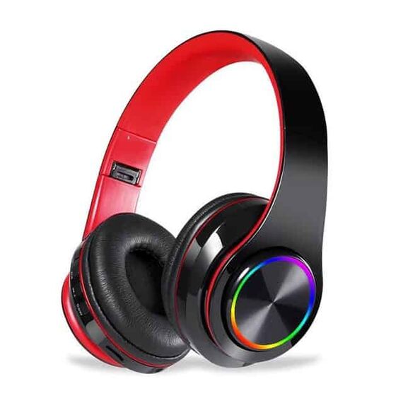 Casti audio On Ear DacEnergy©, Wireless, Bluetooth 5.0/ MP3 Card, Plug-In, HI-FI sound, Hands-free Call, design ergonomic, culoare negru/rosu-Dacenergy.ro