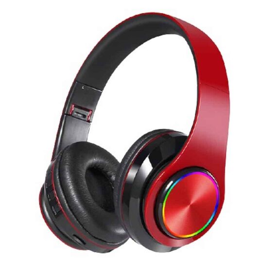 Casti audio On Ear DacEnergy©, Wireless, Bluetooth 5.0/ MP3 Card, Plug-In, HI-FI sound, Hands-free Call, design ergonomic, culoare rosu/negru-Dacenergy.ro