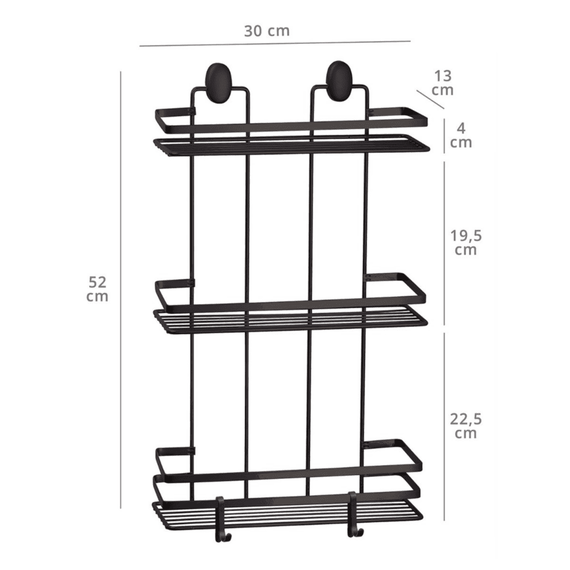Etajera baie, din otel, design modern, montaj pe perete, cu suruburi, 3 rafturi, 30 x 13 x 52 cm, negru, Culoare: Negru, Inaltime: 52 cm-poza 3-Dacenergy.ro