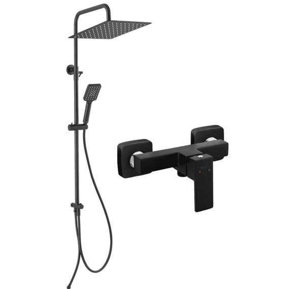 Set de dus, baterie baie pentru dus si sistem de dus, format din bara, cap dus fix, furtun dus, para dus, suport glisant pentru para dus, 3 functii, 1.5 m, montaj pe perete, finisaj negru, Culoare: Negru-Dacenergy.ro