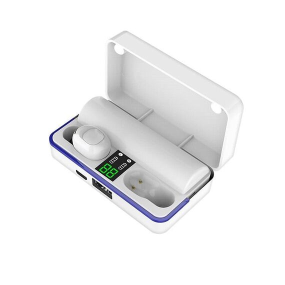 Casti Bluetooth 5.0 DacEnergy©, Wireless, 6D bass, display LED inteligent, automatic pairing, reducere inteligenta a zgomotului, microfon incorporat, IPX6 Impermeabil, culoare alb-poza 2-Dacenergy.ro