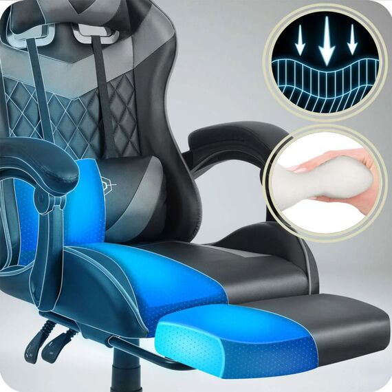 Scaun gaming DacEnergy©, ergonomic, suport pentru picioare reglabil si confortabil, cotiere moi, roti de cauciuc, suport lombar, inaltimea reglabila 110-120 cm, negru si gri, Culoare: Negru, Gri-poza 7-Dacenergy.ro