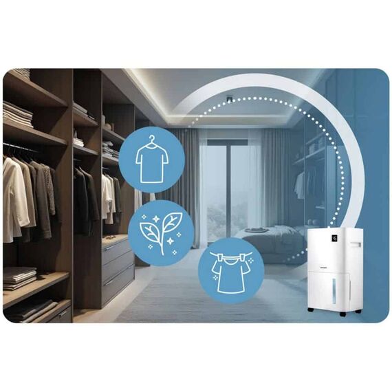 Dezumidificator, cu compresor, afisaj, panou de control tactil, higrostat, filtru de particule, cronometru de 24 de ore, dezumidificare, dezumidificare continua, uscare rufe, Wi-Fi, 140 m³/h, 20 l/24 h-poza 5-Dacenergy.ro
