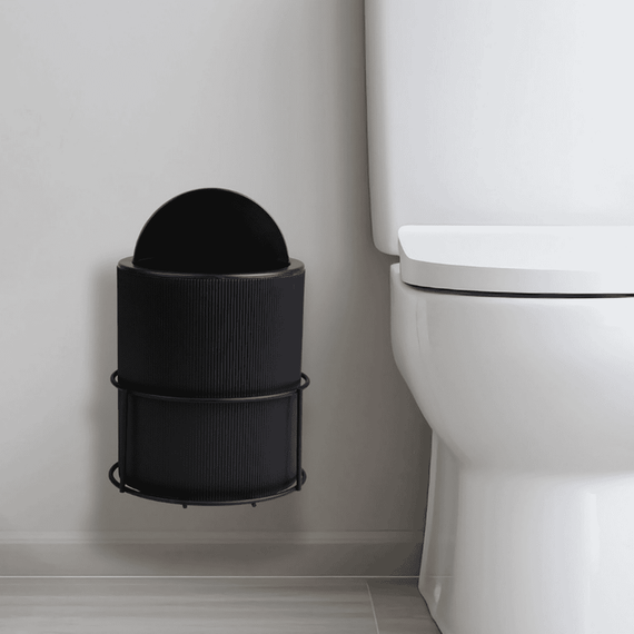 Cos de gunoi, fabricat din plastic si otel, design modern, 5 L, forma cilindrica, 22.5 x 19 x 19 cm, negru, Culoare: Negru-poza 7-Dacenergy.ro