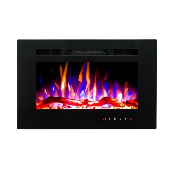 Focar semineu electric, de perete, 3D efect, aeroterma, temporizator, siguranta pentru copii, Ambient Light, iluminare LED, control manual, flacara colorata, protectie la supraincalzire, 1.5 kW, 660 x 420 x 135 mm, negru-poza 3-Dacenergy.ro