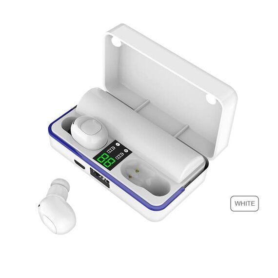 Casti Bluetooth 5.0 DacEnergy©, Wireless, 6D bass, display LED inteligent, automatic pairing, reducere inteligenta a zgomotului, microfon incorporat, IPX6 Impermeabil, culoare alb-poza 3-Dacenergy.ro