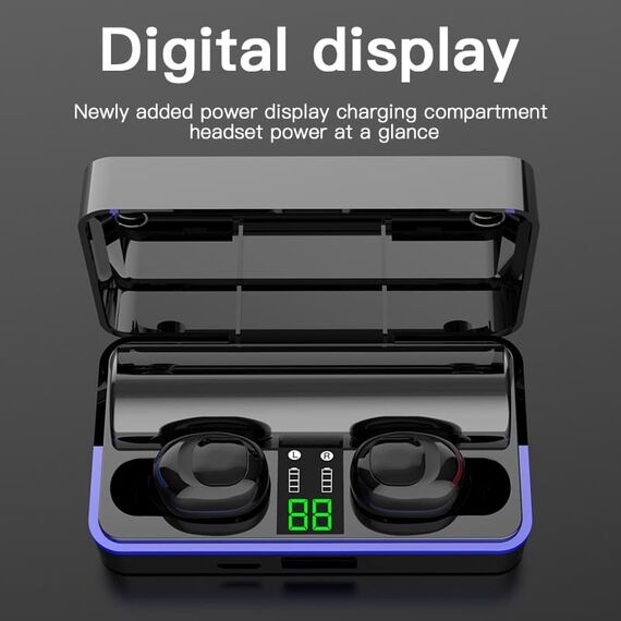 Casti Bluetooth 5.0 DacEnergy©, Wireless, 6D bass, display LED inteligent, automatic pairing, reducere inteligenta a zgomotului, microfon incorporat, IPX6 Impermeabil, culoare alb-poza 4-Dacenergy.ro