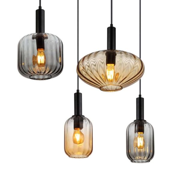 Suspensie, realizata din metal, design elegant, 6 abajururi suspendate, 3 nuanta chihlimbar si 3 fumurii, E27, 1000 x 470 x 1500 mm, negru-poza 5-Dacenergy.ro