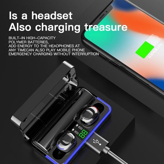 Casti Bluetooth 5.0 DacEnergy©, Wireless, 6D bass, display LED inteligent, automatic pairing, reducere inteligenta a zgomotului, microfon incorporat, IPX6 Impermeabil, culoare alb-poza 6-Dacenergy.ro