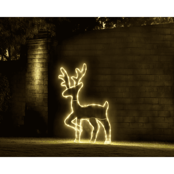 Decoratiune Craciun exterior ren DacEnergy©, din metal si plastic rezistent, 82 microLED-uri, lumina calda, alimentare baterii, IP44, 40 x 2 x 66 cm-Dacenergy.ro
