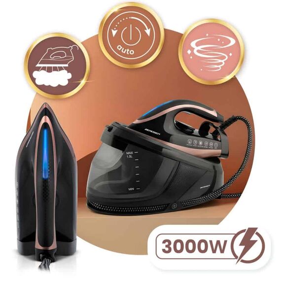 Statie de calcat cu abur, talpa ceramica cu micro-canale, autocuratare, protectie la supraincalzire, rezervor de apa de 1500 ml, abur vertical, reglare temperatura, oprire automata, 3000 W-poza 3-Dacenergy.ro