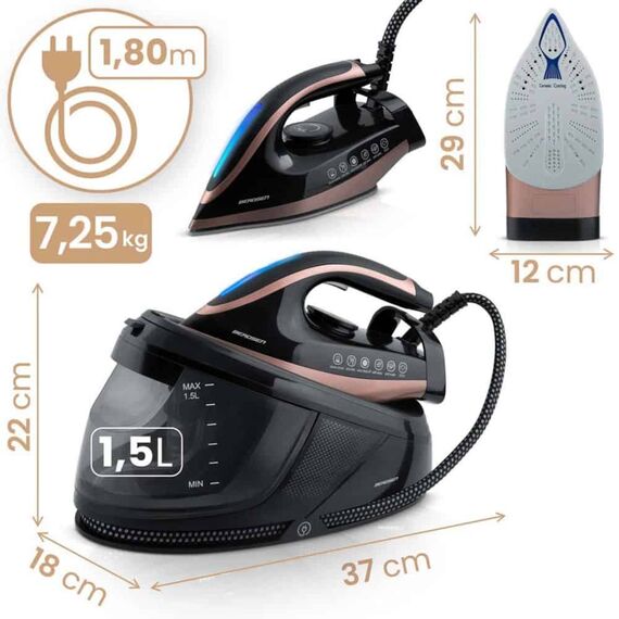 Statie de calcat cu abur, talpa ceramica cu micro-canale, autocuratare, protectie la supraincalzire, rezervor de apa de 1500 ml, abur vertical, reglare temperatura, oprire automata, 3000 W-poza 7-Dacenergy.ro
