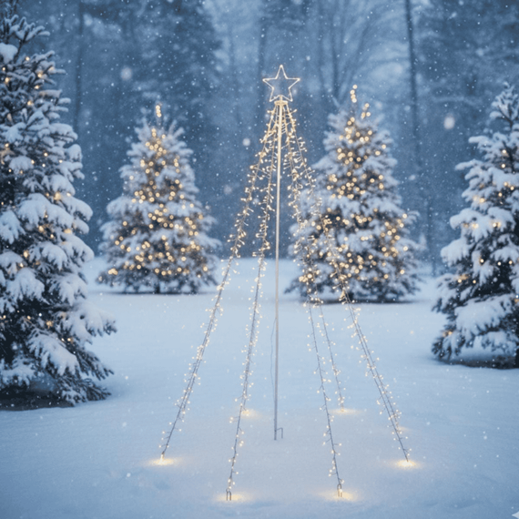 Decoratiune Craciun exterior instalatie garden DacEnergy©, 660 LED-uri cu lumina calda, 8.4 W, alimentare curent electric, controler, 8 jocuri de lumini, H 210 cm-poza 3-Dacenergy.ro