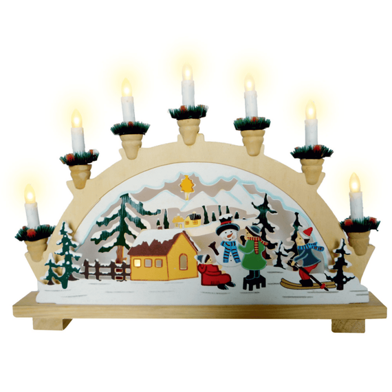 Decoratiune Craciun DacEnergy©, realizata din lemn, cu 10 surse de iluminat, 0.1 W, 450 x 330 mm, alimentare priza, natur-Dacenergy.ro