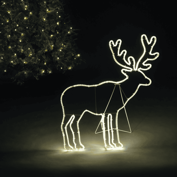 Decor de Craciun DacEnergy©, din metal si plastic, in forma de ren, neon, 450 LED-uri statice, 30 LED-uri flash, 65 x 72 cm-Dacenergy.ro
