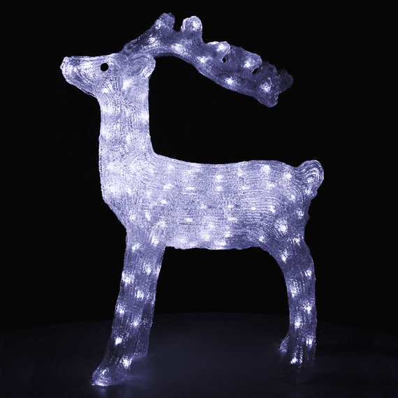 Decor de Craciun DacEnergy©, din acril, forma de ren, 160 LED-uri cu lumina alba constanta, 750 x 550 x 230 mm, exterior-Dacenergy.ro