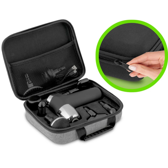 Pistol de masaj corporal, ecran LCD, 8 accesorii, protectie la supraincalzire, geanta de voiaj, design ergonomic, 20 de viteze, 3200 rotatii pe minut, negru-poza 7-Dacenergy.ro