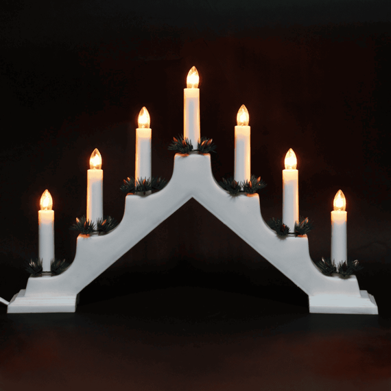 Decoratiune Craciun DacEnergy©, realizata din plastic, forma de piramica, cu 7 surse de iluminat, 21W, 400 x 290 mm, alimentare priza, alb-poza 2-Dacenergy.ro
