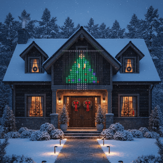 Instalatia smart de Craciun DacEnergy©, forma de turturi, efect spectaculos, 400 LED-uri RGB multicolore, 2 x 2 m, 9 functii, aplicatie iDeal LED, cu telecomanda, interior si exterior-poza 3-Dacenergy.ro