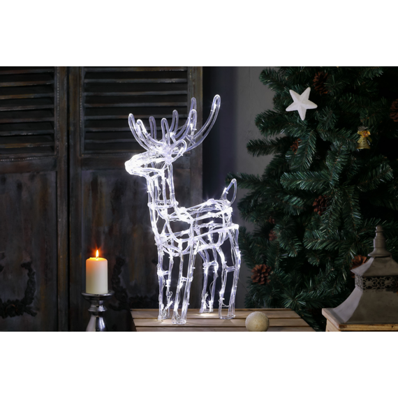Decor de Craciun DacEnergy©, din plastic si metal, in forma de ren, 60 de LED-uri, IP44, lumina alba rece constanta, 4.6W, 600 mm-Dacenergy.ro