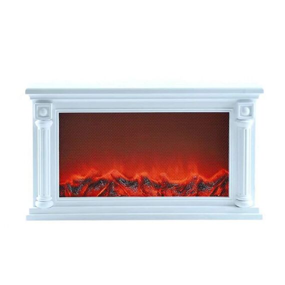 Decoratiune semineu DacEnergy©, 10 LED-uri cu iluminare calda, aspect deosebit, alimentare baterii sau cablu USB, 63.5 x 13 x 36.5 cm, alb-Dacenergy.ro