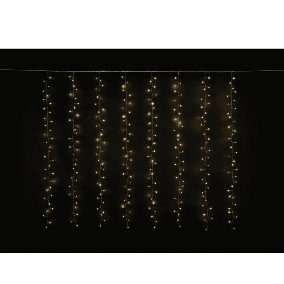 Instalatie perdea Craciun DacEnergy©, 280 microLED-uri, lumina calda, 8 siruri de lumini, controler cu 8 functii, 2.1 x 1.7 m, IP44, interior / exterior-Dacenergy.ro