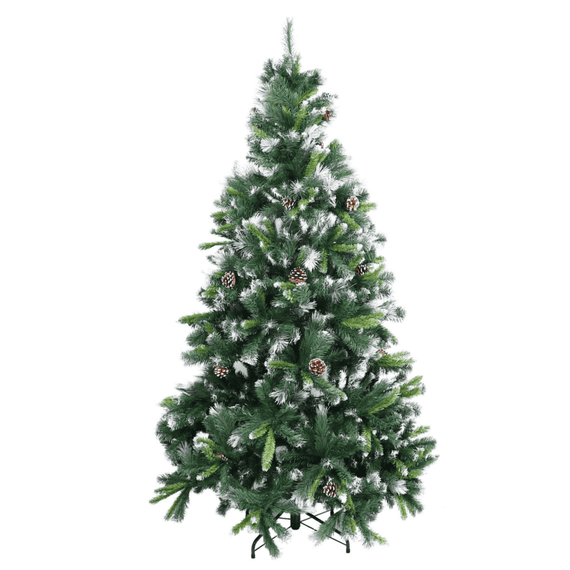 Brad de Craciun DacEnergy©, confectionat din PVC, verde, 32 conuri, 210 cm, 866 varfuri, cu ramuri inghetate-Dacenergy.ro