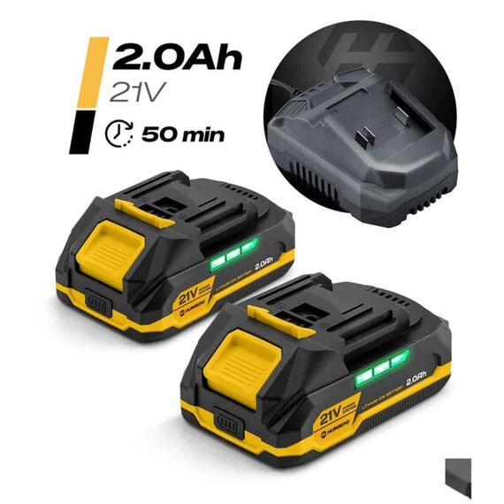 Mini drujba fara fir Humberg, motor fara perii, 2 baterii de 21V si 2Ah, 2 sine de ghidare de 6", lanturi, ungere automata, tensionare rapida, 21000 rpm, sistem de reglare a lantului-poza 9-Dacenergy.ro