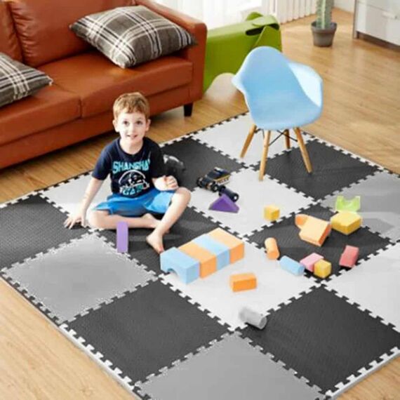 Covoras puzzle din spuma DacEnergy, 180 x 180 x 1 cm, 9 buc, culoarea gri si negru-poza 5-Dacenergy.ro