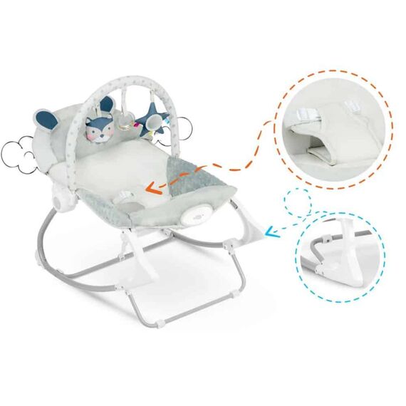 Balansoar multifunctional, cadru metalic, picioare antiderapante, bara cu jucarii, centura de siguranta, cu vibratii, husa detasabila, 9 kg, 53 x 39 x 9 cm, gri deschis-poza 9-Dacenergy.ro