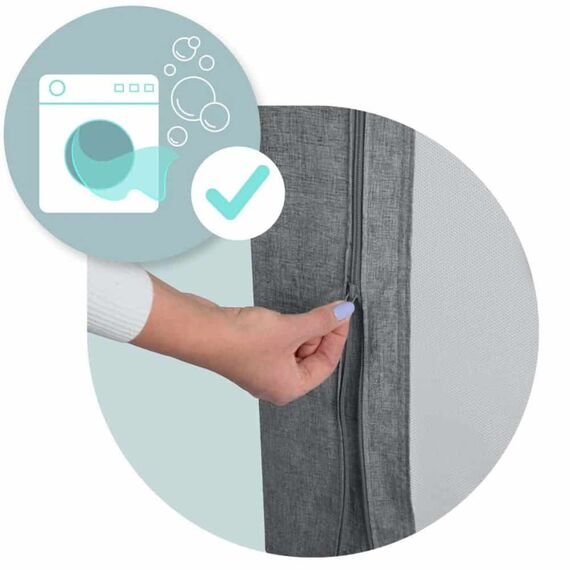Bariera de protectie pat copii, cadru durabil din metal, plasa durabila si respirabila, 100% poliester, husa lavabila, design modular, cu buzunar functional, 160 x 70-100 cm, gri-poza 6-Dacenergy.ro