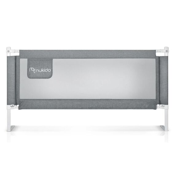 Bariera de protectie pat copii, cadru durabil din metal, plasa durabila si respirabila, 100% poliester, husa lavabila, design modular, cu buzunar functional, 160 x 70-100 cm, gri-Dacenergy.ro