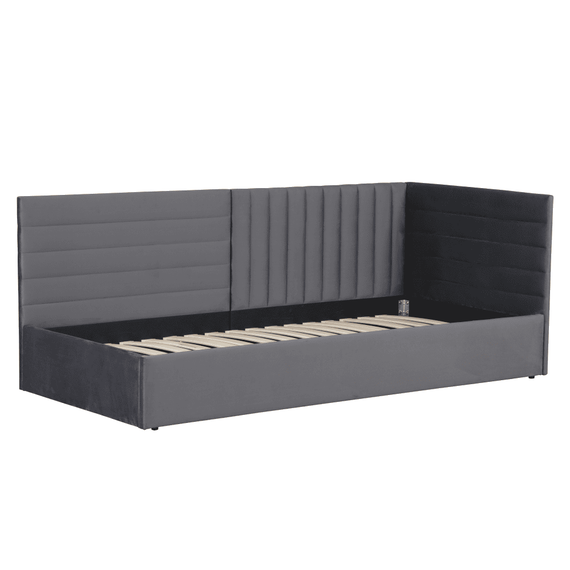 Pat cu somieră, 90x200, ţesătură gri Velvet, MEVIA-poza 9-Dacenergy.ro