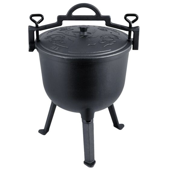Cazan din aliaj de fonta, pereti grosi, capac cu aerisire, trepied cu picioare detasabile, 11 l, negru-Dacenergy.ro