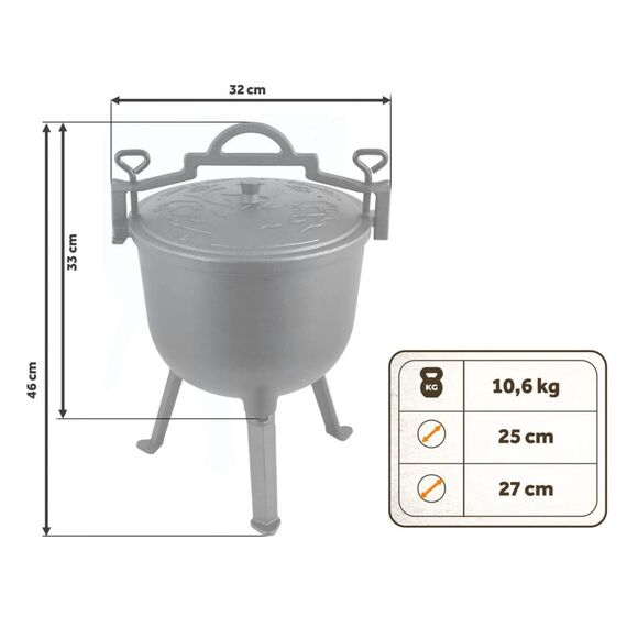 Oala din aliaj de fonta, emailat in interior, trepied cu picioare detasabile, un maner pentru agatat deasupra focului, capac cu orificiu de aerisire, 8 l-poza 6-Dacenergy.ro