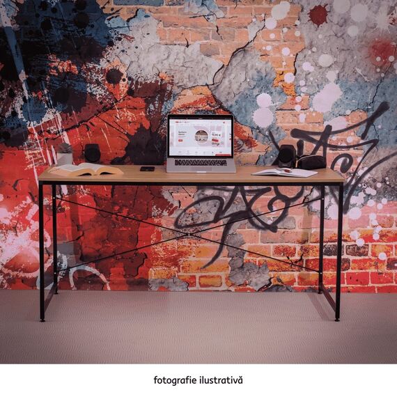 Birou, stejar/negru, 120x60 cm, MELLORA-poza 6-Dacenergy.ro