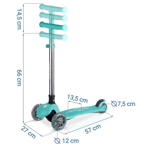 Trotineta de echilibru cu trei roti, material ghidon din aluminiu, inaltimea reglabila a ghidonului, iluminare LED, greutate maxima utilizator 50 kg, punte fluorescenta, turcoaz, Culoare: Turcoaz, Fosforescent-poza 10-Dacenergy.ro