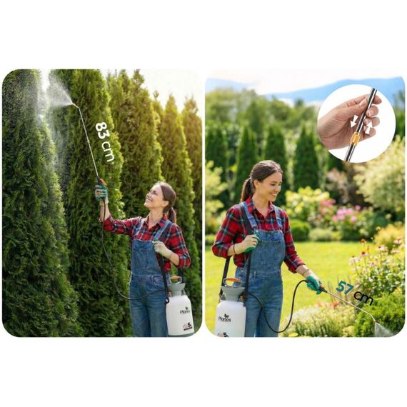 Pompa de stropit manuala, material PE durabil, lance reglabila pana la 83 cm, palnie incorporata, curea de umar intarita, reglabila, 5 litri, 2, 76 bari, inaltime 57 cm, verde-poza 7-Dacenergy.ro